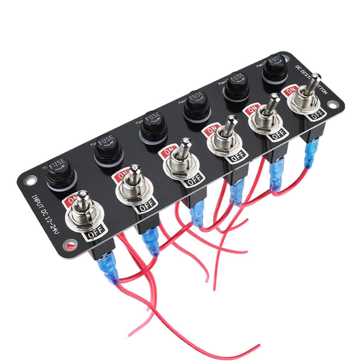 DUZEPA Marine Rocker Switch Panel,6-hole Metal Switch Power Supply Control with 10A Fuses for 12-24V Boat, Yacht, Truck