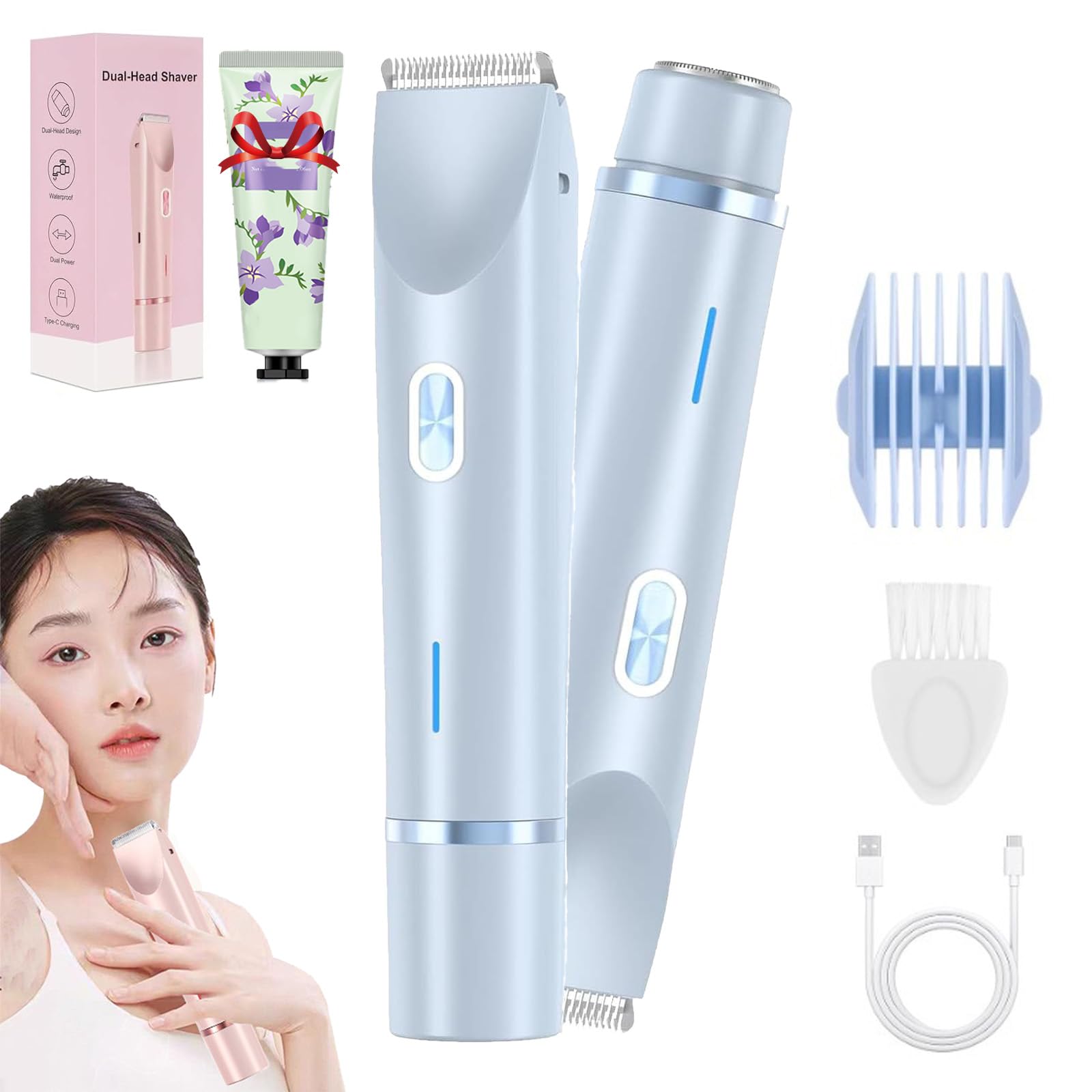 Sianova Bloomshave - 2-In-1 Damen Körperrasierer, Sianova Rasierer, Bikini Skin Trimmer, Ipx7 Wasserdicht, Nass & Trocken Anwendbar, Usb-C Aufladung, Für Intimbereich, Beine & Achseln (Blau)
