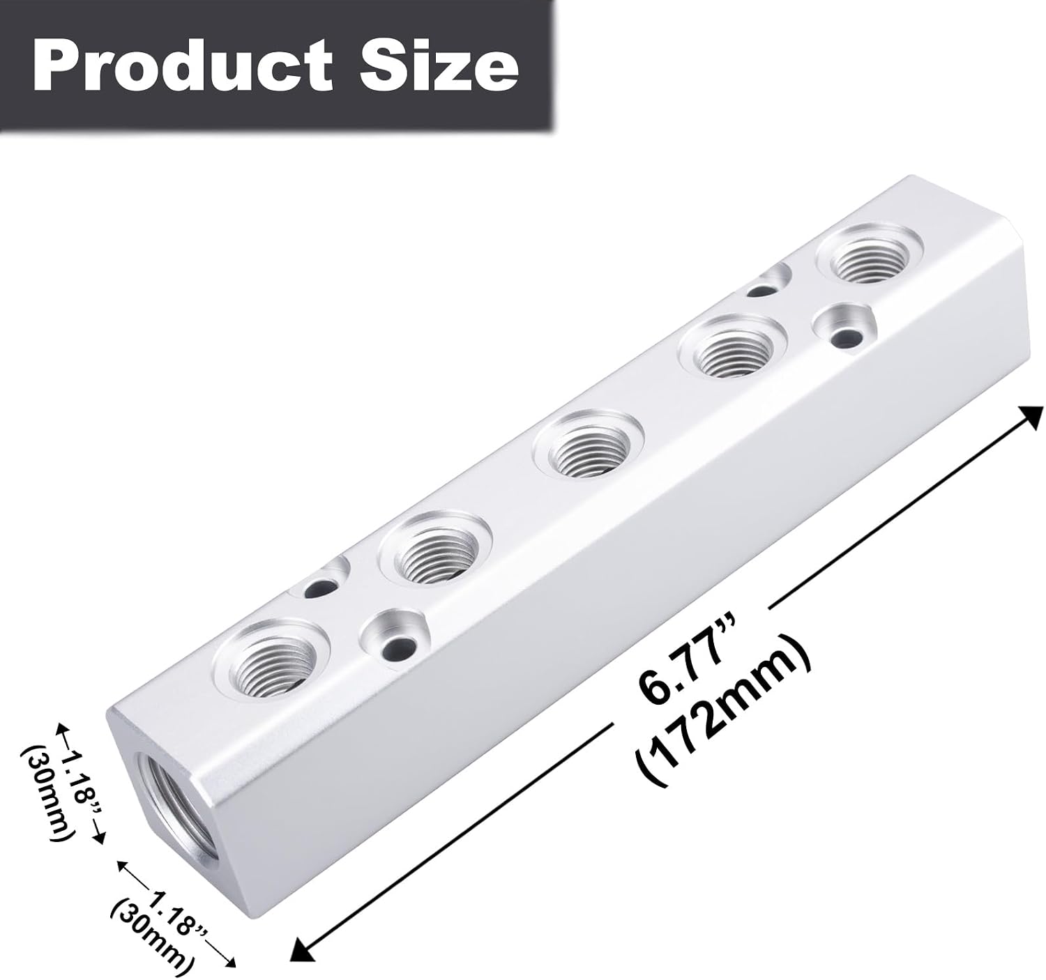 2PCS Air Manifold, 5 Way 7 Port Air Compressor Manifold, Aluminum Air Hose Inline Manifold Block Splitter, Pneumatic Manifold Air Distribution Block, NPT 1/2 Inch Supply Port, NPT 1/4 Inch Output Port