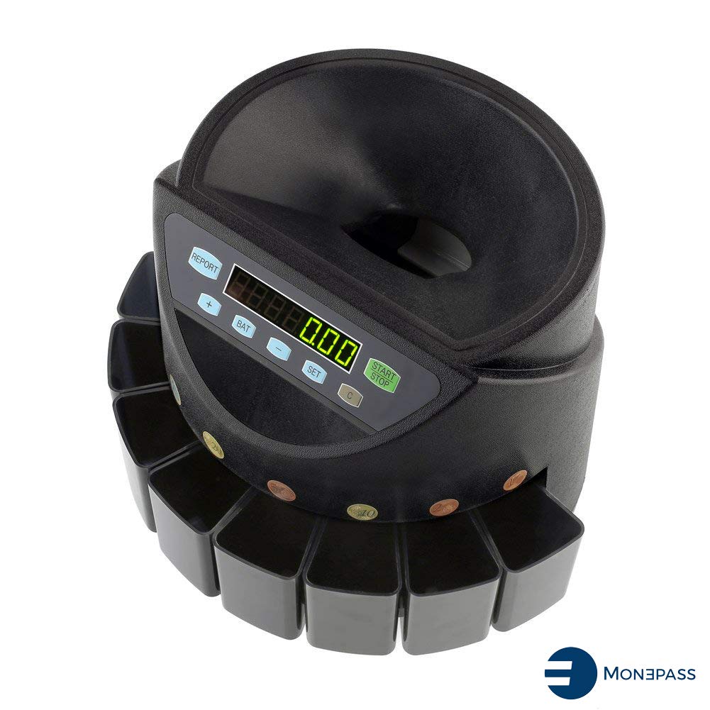 MP-350 -Compteuse Trieuse de pièces euro, 300 pcs/mn - MONEPASS FRANCE