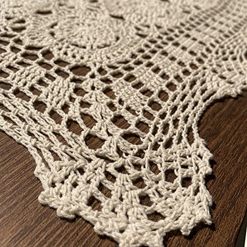 Hsvanyr Toalha de mesa retangular de algodão feita à mão para mesa de crochê com renda e toalhas cen