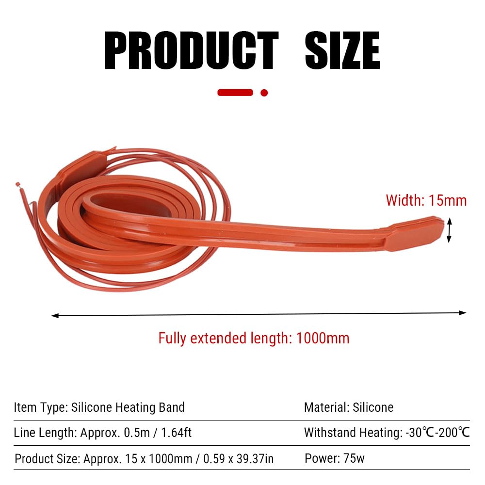 Kabel grzewczy, 220 V AC, 75 W, 15 x 1000 mm, taśma grzewcza, samoregulująca, ochrona przed zamarzaniem, kabel grzewczy, do sprężarek klimatyzacji, silników, pomp głębinowych