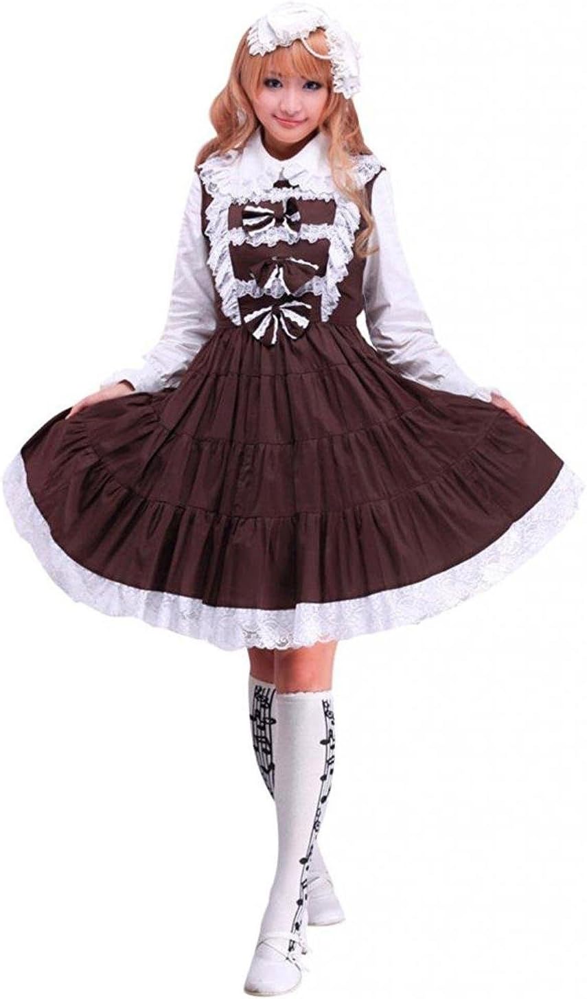 AincluWomens Cotton Brown Sleeveless Classic Lolita Dress
