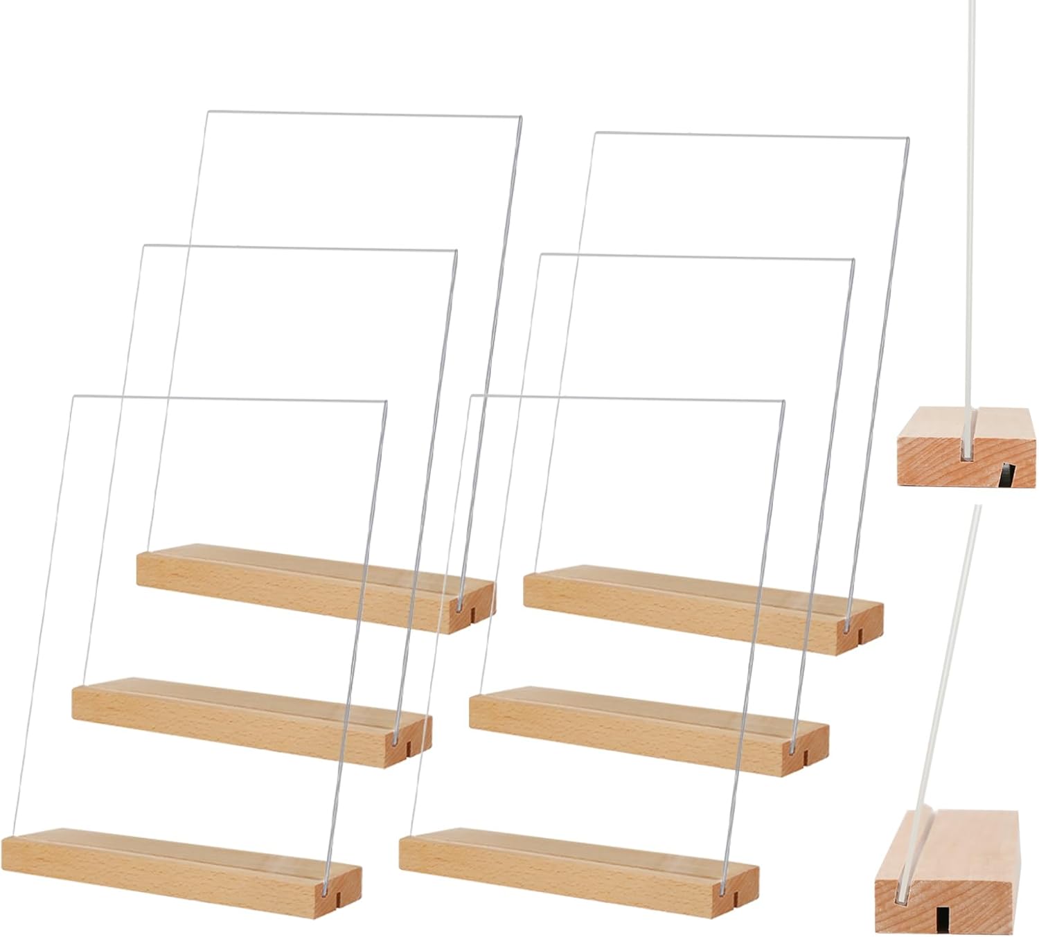 TONICE 8.5 x 11 Acrylic Sign Holder with Wood Base 5 Pack L/T Shape Vertical or Slant Back Display for Wedding, Restaurant, Store, Office, Hotel