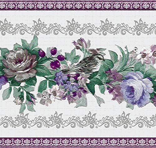 Dundee Deco DDAZBD9039 Frise de papier peint à décoller et coller - Motif floral violet, bleu, vert sur vigne - Design rétro - 4,57 m x 17,78 cm -...