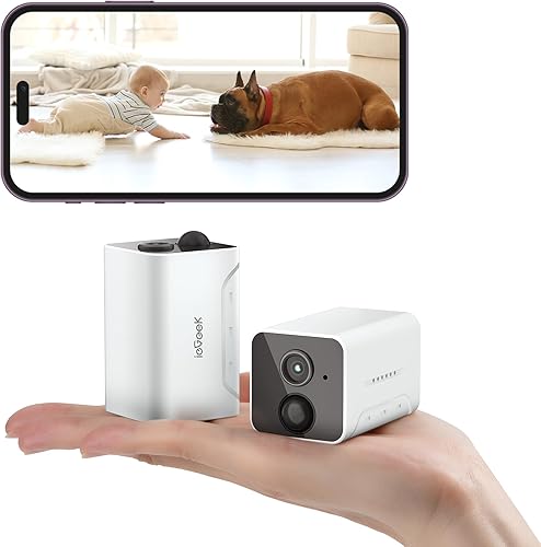 ieGeek Cámaras inalámbricas para interiores para seguridad del hogar, mini cámara WiFi de batería para interiores, 1080P, audio de 2 vías, alarma