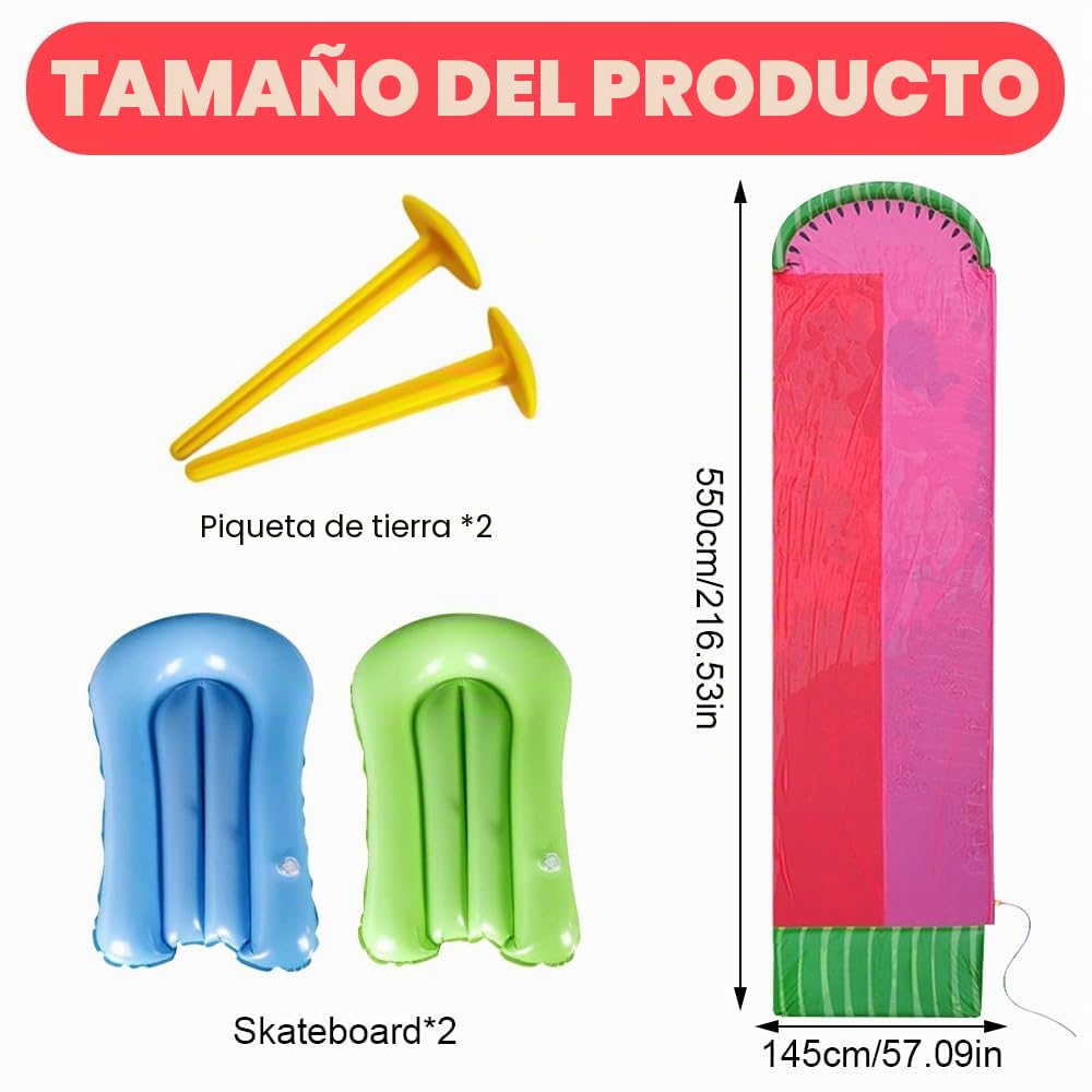 480 X 140 Cm Tobogán De Agua, Tobogán Acuático para Césped con 2 Tablas, Tobogán Resistente con Rociador Incorporado, Splash Ramp Double Slide para Césped, Fiesta de Verano, Jardín