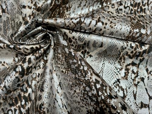 Metallic Snake Skin Print Python Leopard Animal Fabric Linen Look Cotton Blend Curtain Decor Dress - 140cm Wide - Silver (2 Metres)
