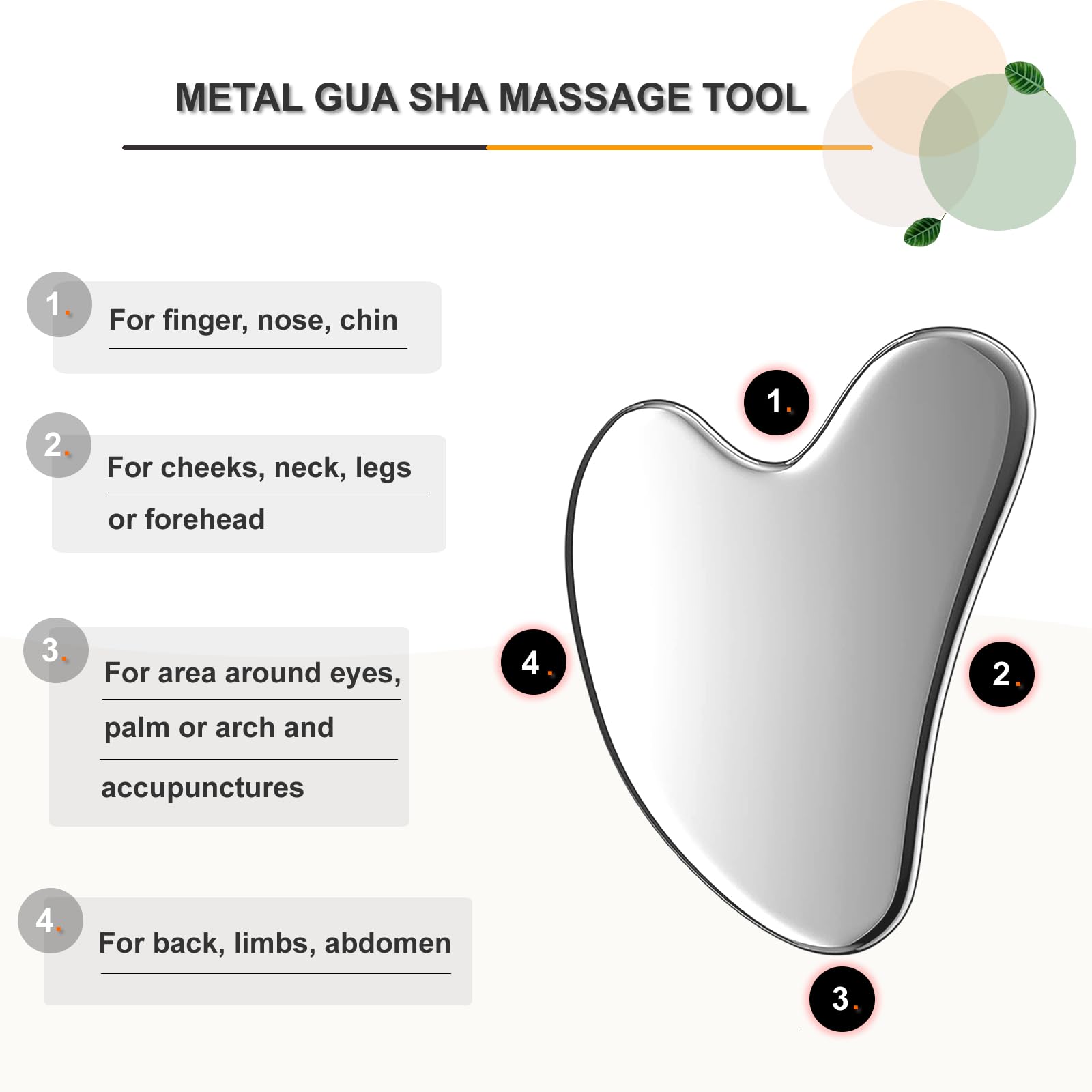 Gua Sha - Juego de herramientas faciales de acero inoxidable, rodillo facial y Gua Sha para masaje facial, cuello, ojos, cuerpo, elevación de barbilla y estiramiento de la piel (corazón