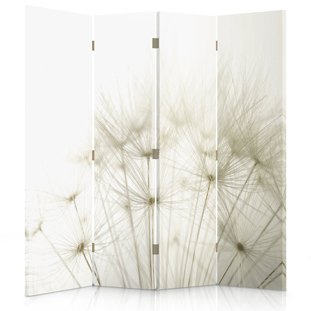 Feeby Biombo Diente De León 4 Piezas 145x180 cm Bilateral Divisor Plegable Impresión en Lienzo Separador de ambientes Habitación Salón Oficina Dormitorio Home Office Naturaleza Plantas Blanco