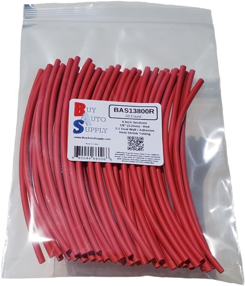 Buy Auto Supply # BAS13800 (500 Count) Black 3:1 Heat Shrink Tubing Dual Wall Adhesive Lined, Automotive & Marine Grade - Size: I.D 1/8" (3.2mm) - 6 Inch Sections