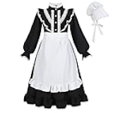 Pioneer Dress Girls Colonial Costume Girl Prairie Pilgrim Dresses with Apron and Bonnet