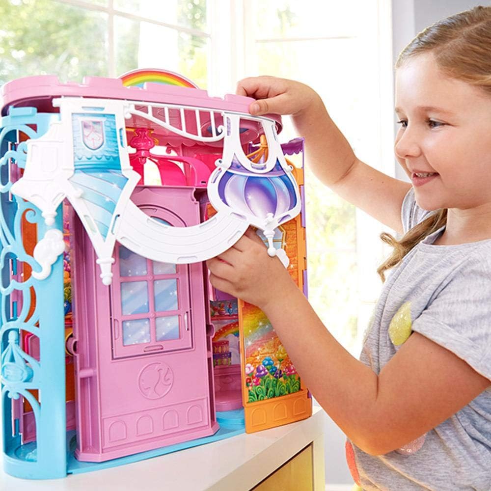Barbie Dreamtopia Rainbow Cove Castle, Portable Playset with Handle, Puppy Figure, Transforming Features & 10+ Accessories