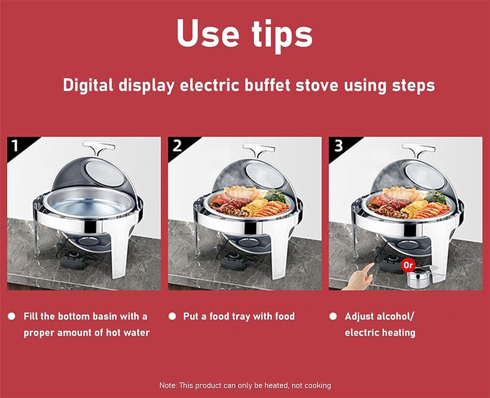 Juego de platos de roce, servidor de buffet de acero inoxidable, capacidad de 6 litros, calentador de alimentos para restaurantes y eventos, equipo eficiente de servicio de alimentos