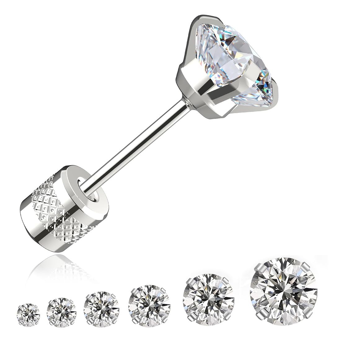 6 Paia Orecchini Acciaio Chirurgico per Donna Uomo Orecchini Punto Luce Piercing Trago, orecchini intarsiati con zirconi cubici Orecchini a Bottone Anallergico Cartilagine Piercing All'orecchio