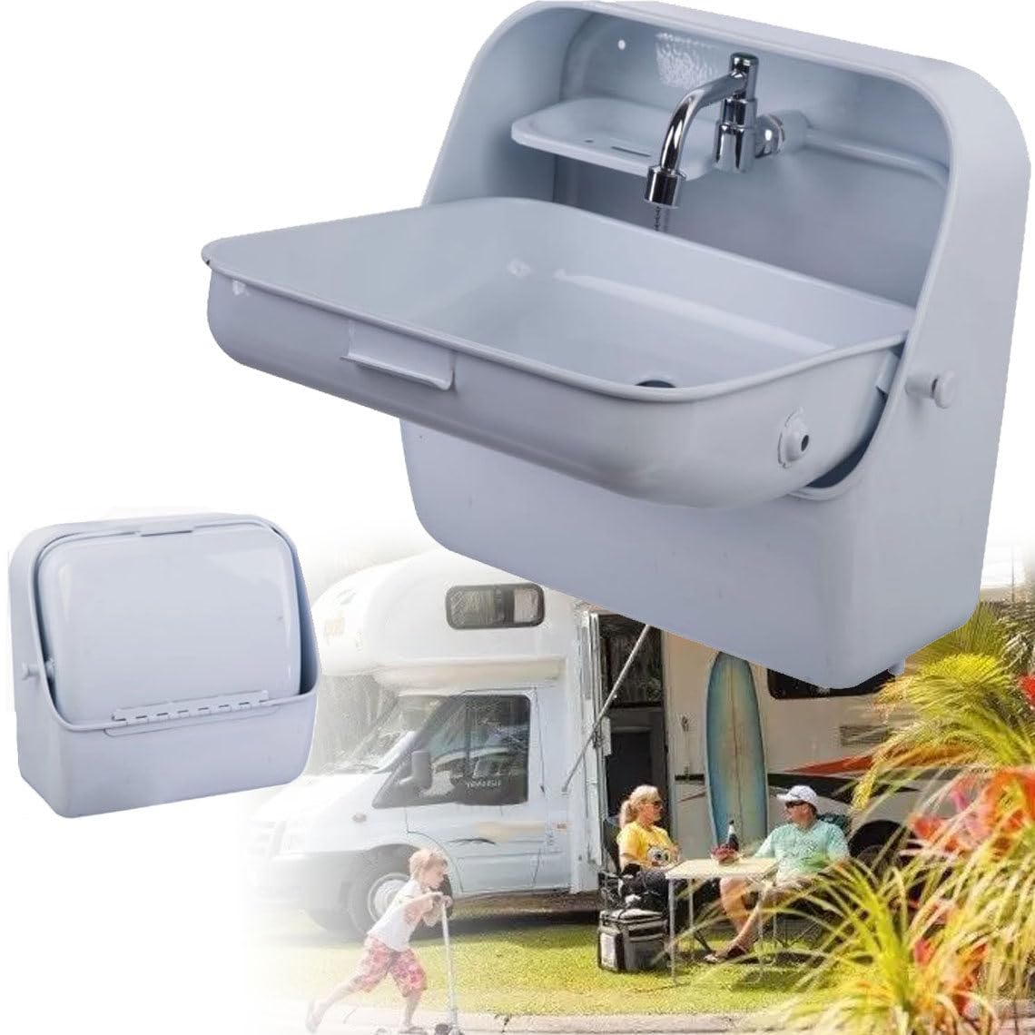 Évier de lavage des mains pliable pour camping-car, évier de bassin pour caravane, évier de cuisine pour camping-car, évier mural pour caravane, évier de bassin anti-éclaboussures,White