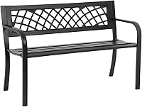 FDW Garden Bench: Sturdy Steel Metal Outdoor Park Bench w/ Plastic Backrest Armrests for Patio Yard Porch, 400lbs Black