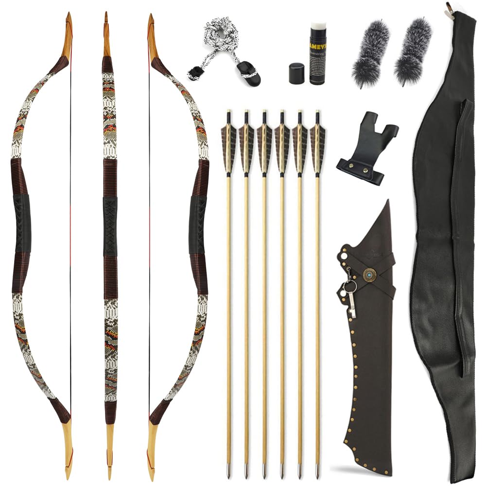 Archery Traditional Recurve Bow and Arrows Set Wooden Handmade Mongolian Horsebow Hunting Bow 20-50lbs Longbow for Adult Hunting Practice (Type 17, 45lbs)