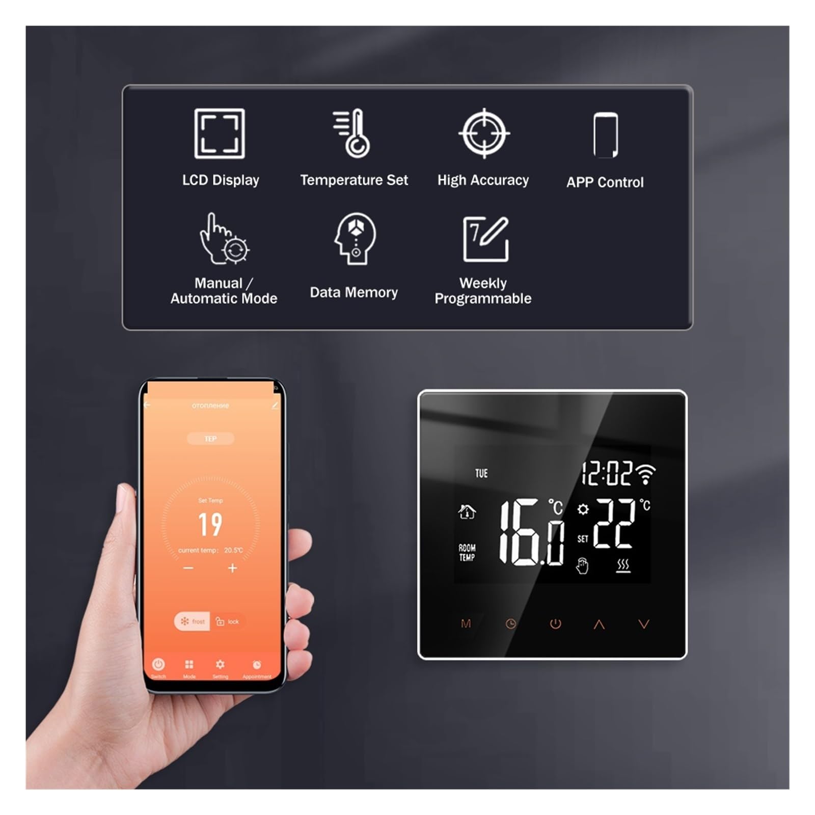 Inteligentny termostat WiFi Elektryczne ogrzewanie podłogowe Woda Bojler gazowy Temperatura Pilot głosowy OszczęDza Energię I Koszty Ogrzewania(ME81E)