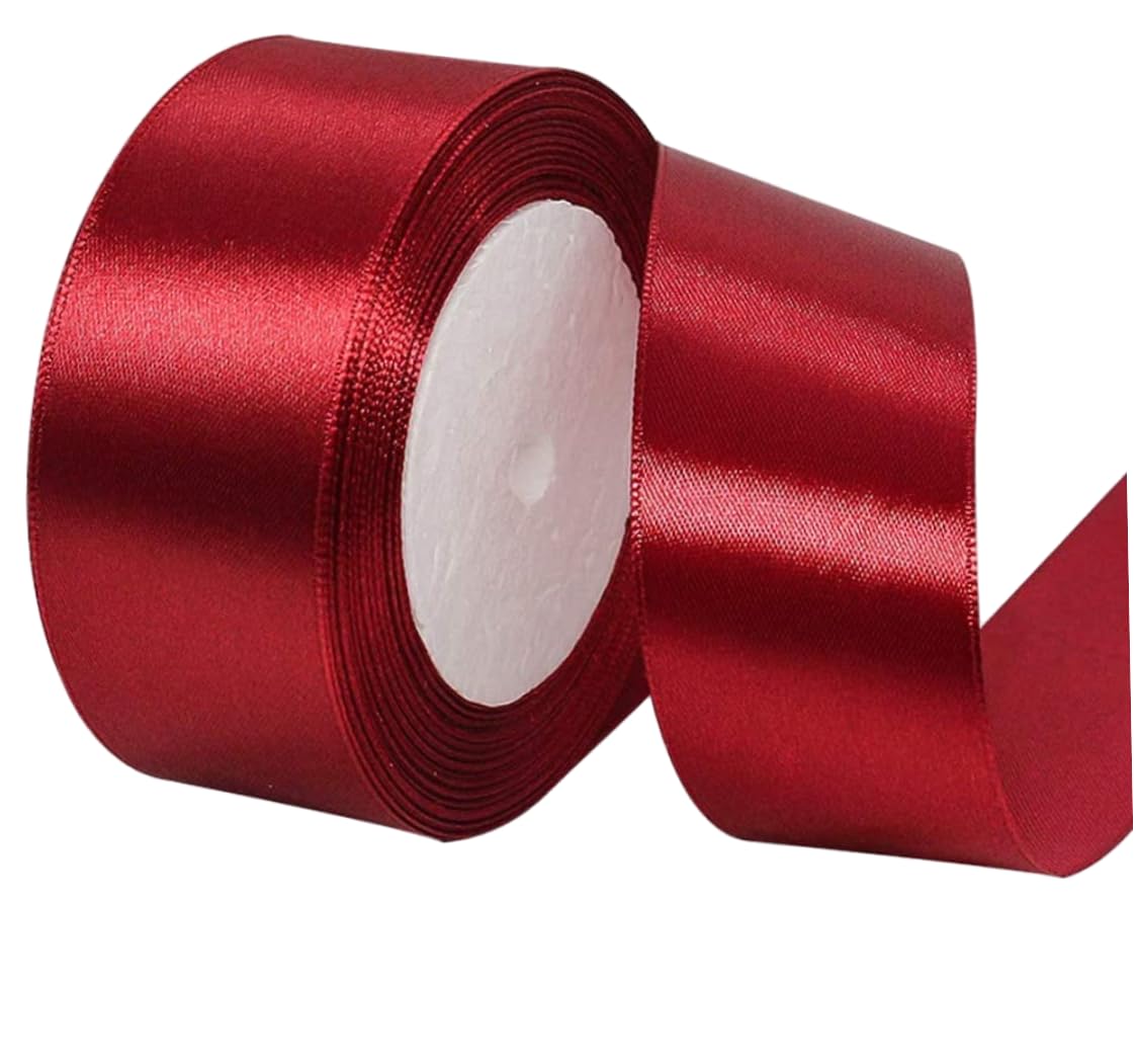 Uanqfegy Burgundy Satin Ribbon - 1-1/2" x 25 Yards Single Faced Polyester Ribbon, for Wrapping DIY Crafts Hair Bows Wedding Christmas Decorations