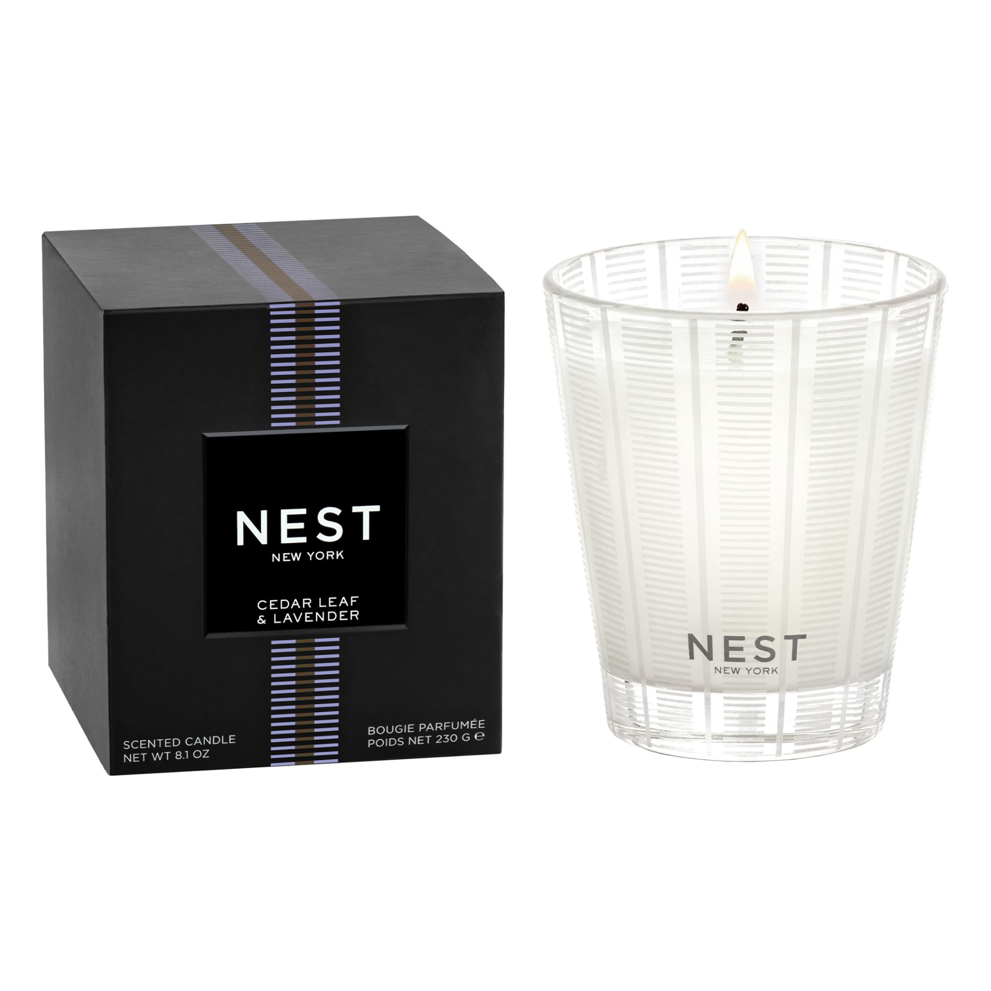 NEST New York Scented Classic Candle, Cedar Leaf & Lavender - 8.1 oz - Up to 60-Hour Burn Time - Reusable Glass Vessel
