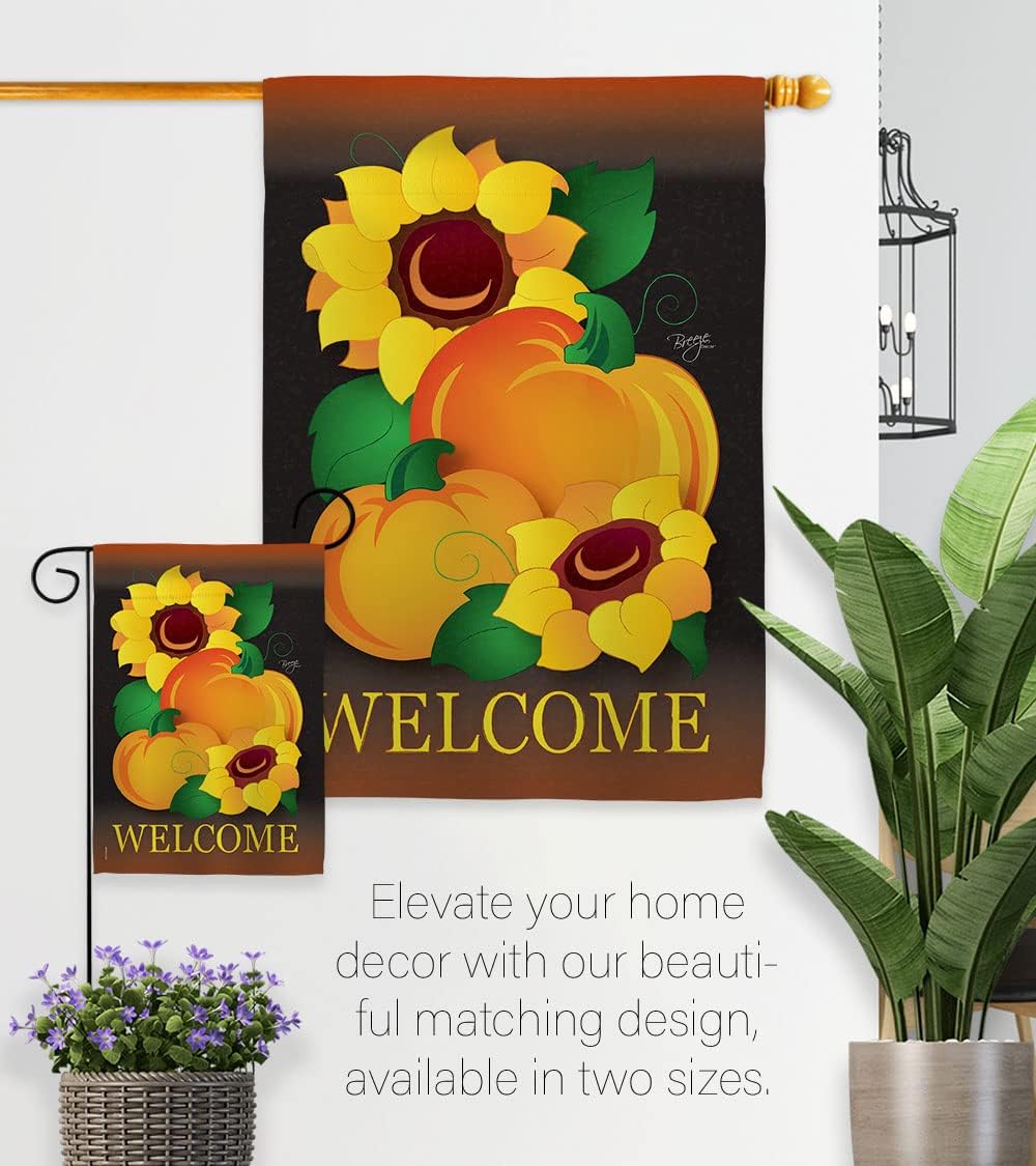 Breeze Decor H113029 Welcome Pumpkin Fall Harvest & Autumn Decorative Vertical Garden Flag, 28" x 40", Multicolor
