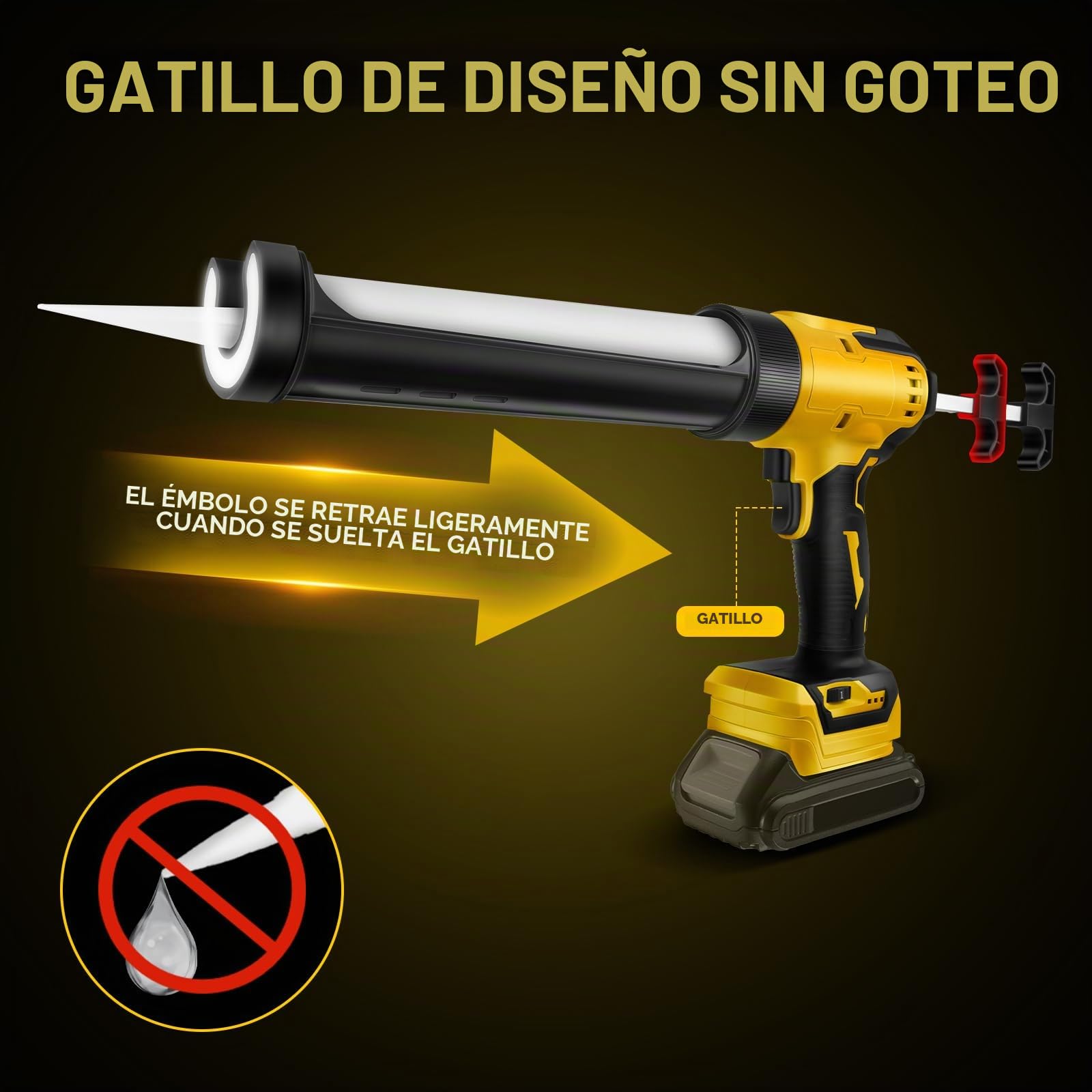Pistola de Calafateo Inalámbrica con LED para Dewalt 21V (sin batería) | Pistola Selladora Eléctrica, 6 Velocidades, Pantalla Digital, para Cartucho de 10 oz/300 ml, para Sellar