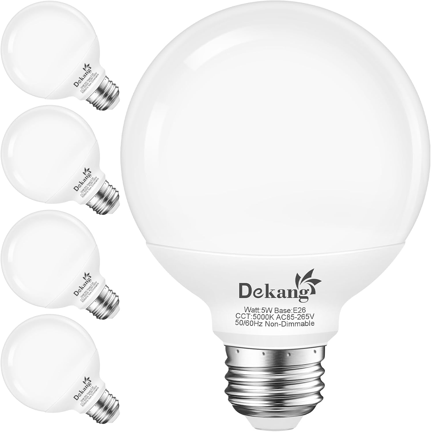 Dekang E26 Base Bathroom Light Bulbs 5000K Daylight White, G25 LED