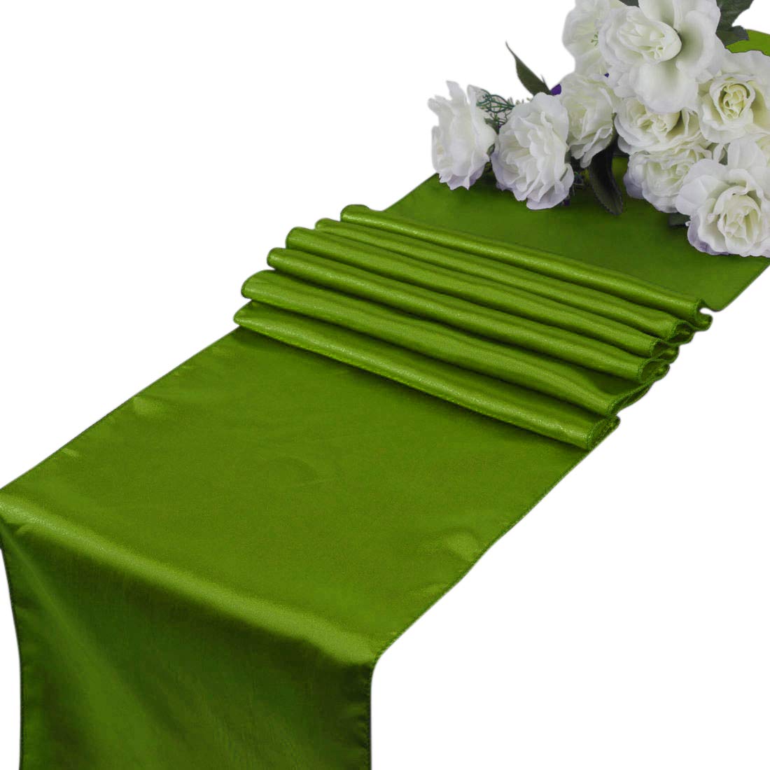 EDecor Pack of 12 Satin Table Runners for Wedding Party Event Banquet Dinning Table Decoration 12 X 108 Inch - Parrot Green