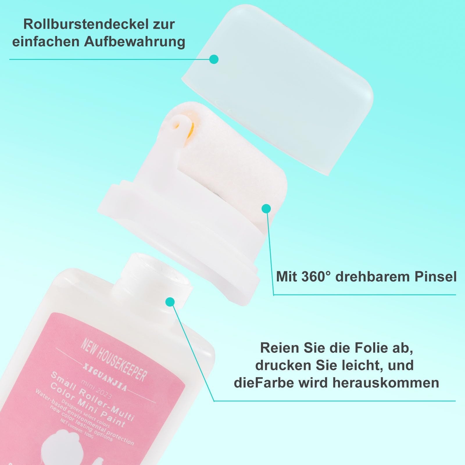 Funmo 2 Stück Wandreparatur Rollbürste,Wandfarbe Reparatur,Wandreparatur Creme,Small Roller Brush Wall Repair Tool für Reparieren von Fleckenflecken und Beschädigte Wände, 100g