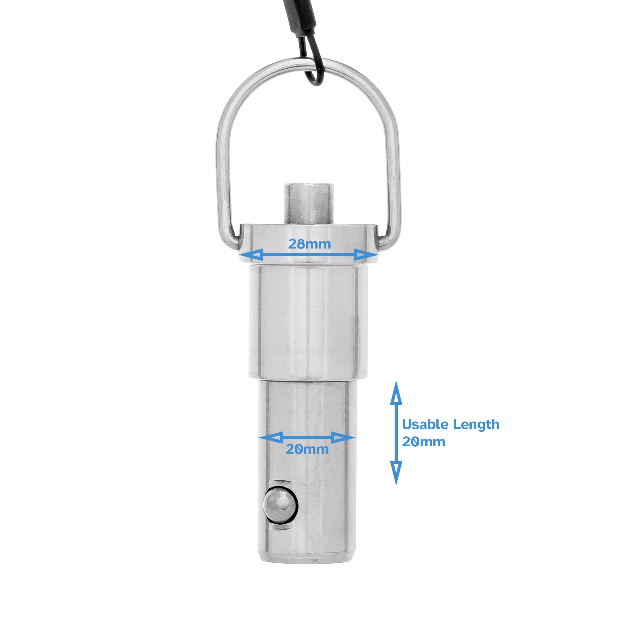 HALLMERS 20mm Pin Diameter 20mm Usable Length Quick Release Ball Head Pin Lock with 260mm Retaining Wire Cable - Stainless Steel - Self Locking Fasten Security Bolt Accessory Push Pull Fastening Tool