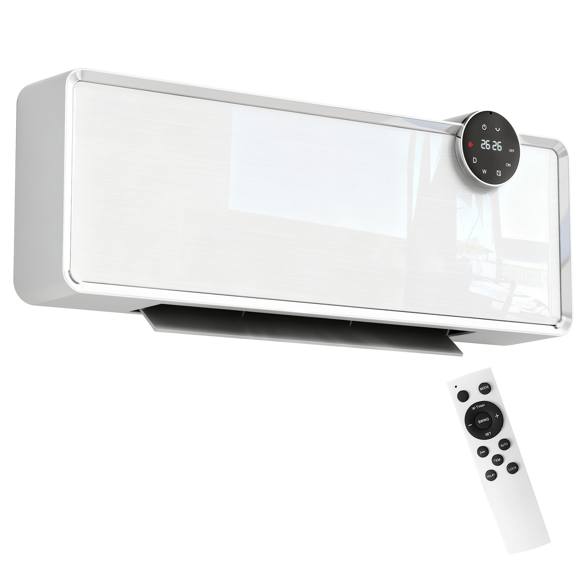 HOMCOM Stufa Ceramica Elettrica 2000W Termoventilatore da Parete Bianco | 3 Modalità, Ventilatore e Riscaldamento Regolabile, Timer Settimanale/24 Ore, Rilevazione Finestra Aperta, Telecomando