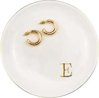 Ceramic Ring Dish Initial Jewelry Dish Personalized E-Monogrammed For Women Engagement Wedding Gifts,Jewelry Tray For Friends,Sister,Birthday Mother'S Day Christmas For Women, White