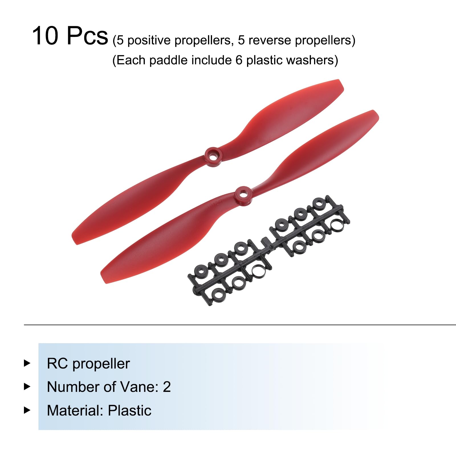 QUARKZMAN 10pz Eliche Eliche 1045 Rc Prop 2 Pale 25.4cm Dia Plastica per Rc Aereo Quadricottero Sostituzione Elica, Rosso con 6 Rondelle Plastica