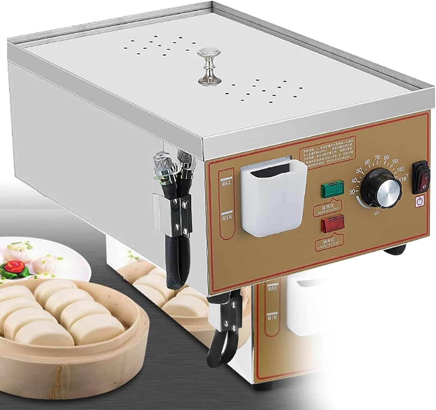 Food Steamer,2-Hole Steamer Steamer Commercial Steamed Buns Machine Stainless Steel U-Tube Heating for Bun Machine,Hole