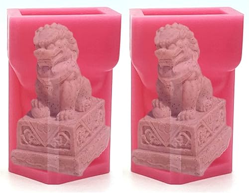 Molde de silicona para estatua de león, moldes de hormigón, juego de 2 piezas, estilo chino, manualidades, decorativo, Fu Foo, perros, guardián,