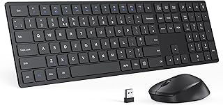 Wireless Keyboard and Mouse Combo,seenda Slim Thin Full Size Wireless Keyboard & Mouse Set 2.4G Ergonomic Cordless Keyboard and Silent Mice for Windows Desktop,PC,Laptop,QWERTY UK Layout,Black