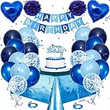 Geburtstagsdeko Jungen Blau,Deko Geburtstag Luftballons Blau Junge Happy Birthday Girlande Konfetti Tischdecke Blau Konfetti Folienballon für Mann Junge Mädchen Party Geburtstag Deko