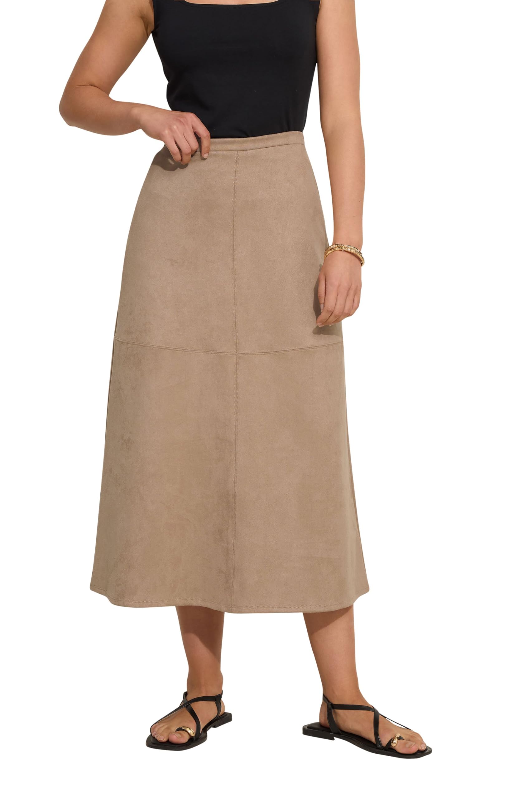 Long Tall Sally - LTS Tall Tan Suedette A-Line Midi Skirt - Women's