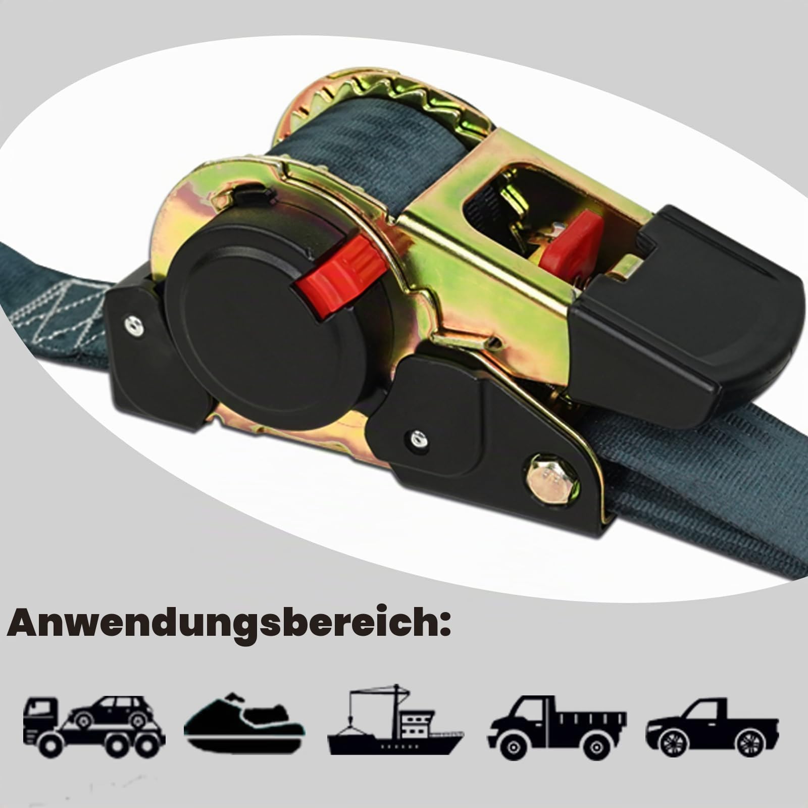ENJ 2 Pack Retractable Ratchet Strap, 3,0 m x 50 mm, Polyester, Universal Fit, Motorrad, Boot, Geländefahrzeug, PKW, LKW, 1500 kg, S-Haken