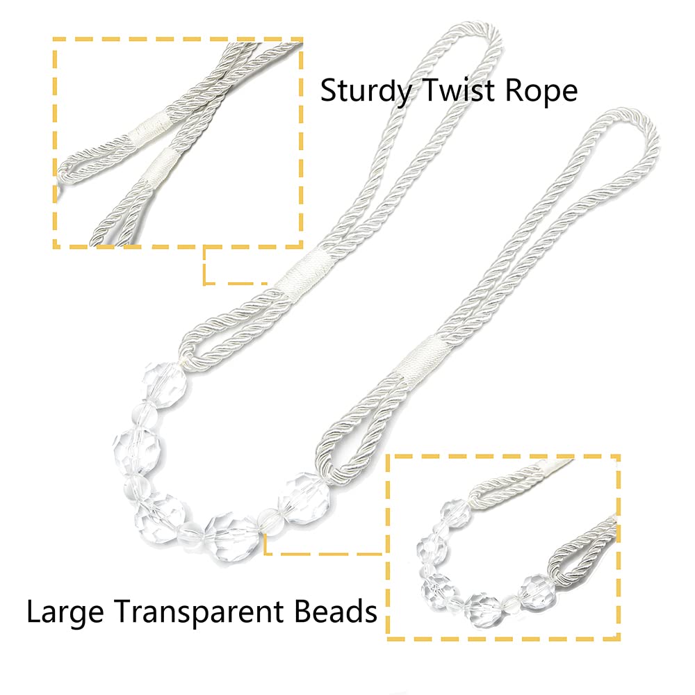 Embrasses de rideaux en perles cristal, 2 pièces, accessoires décoration for la maison, supports, corde à boucle, drapé fenêtre(Silver)