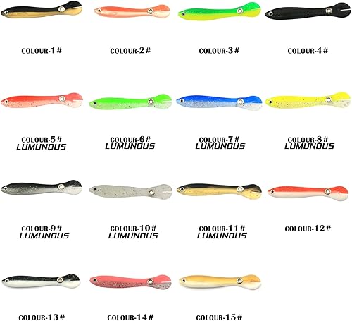 Miniatura 2 de Juego de 15 colores suaves señuelos de pesca biónico, señuelos de bajo, truchas, señuelos de pesca de agua superior para señuelos de agua salada y