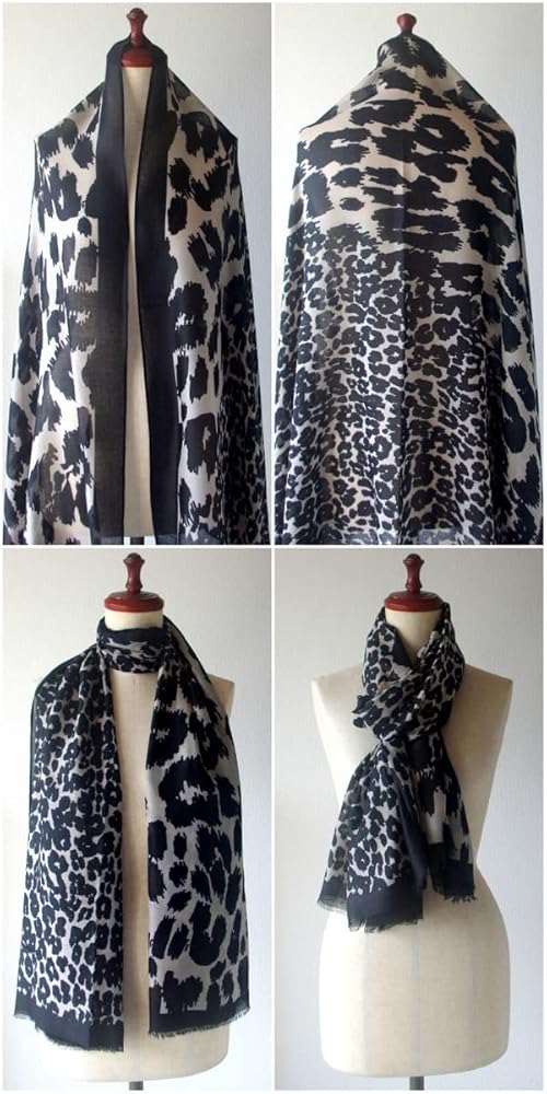 YOSHIE INABA ヒョウ柄 大判ストール ブルー カシミア ストール YOSHIE INABA ヒョウ柄 大判ストール ブルー カシミア ストール