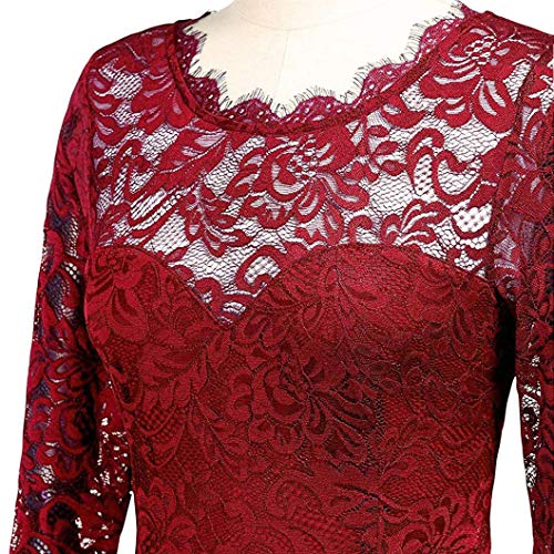Eledobby Vestido de Noite Coquetel Feminino em Renda com Gola Redonda Vintage Flor Saia Longa Patchw