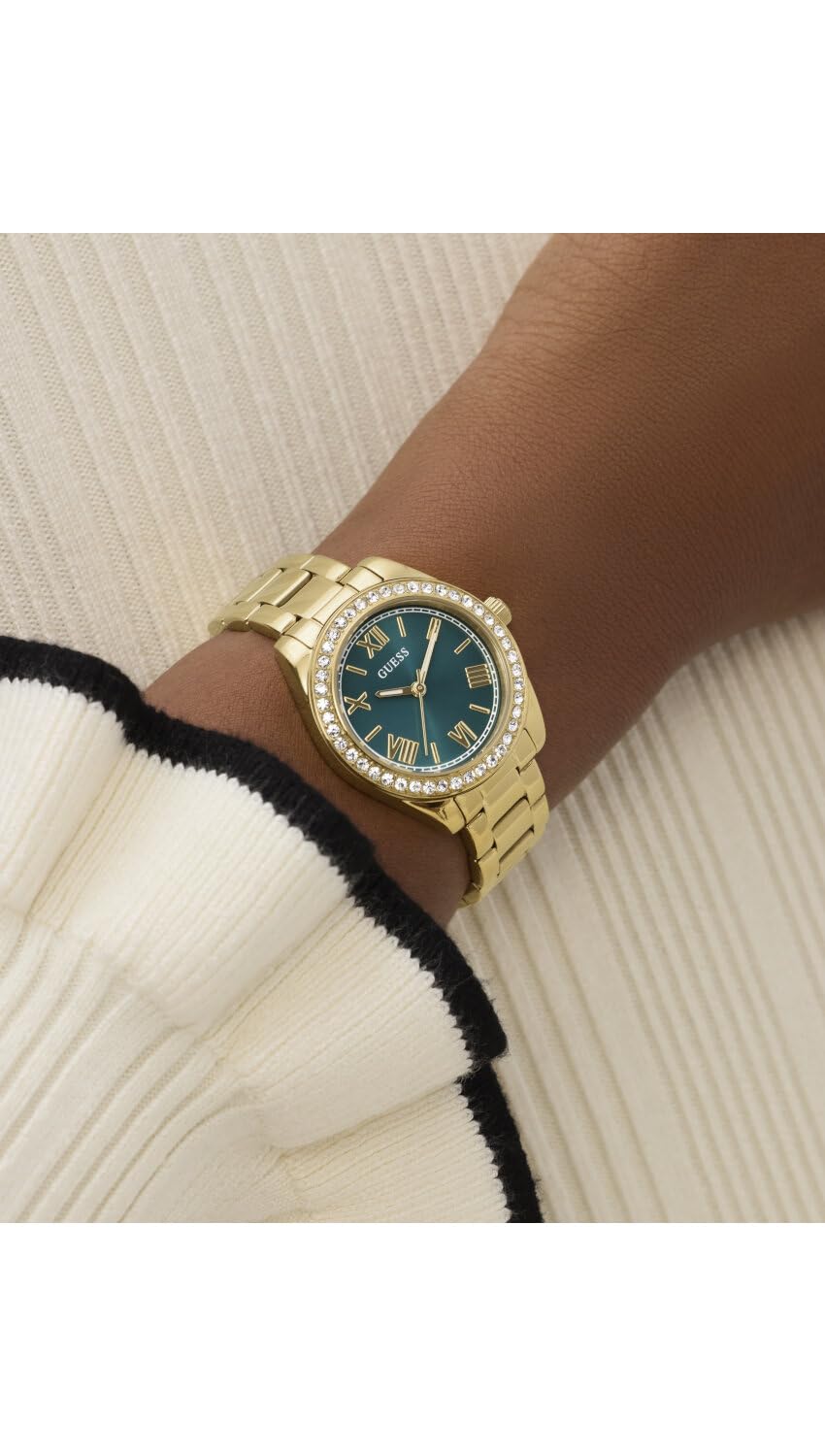 Guess Reloj de Pulsera para Mujer GW0841L9 Mini Luna, 30 mm, Acero Inoxidable, Esfera Azul, Cuarzo, Cristal Mineral, 3 ATM, circonita, Correa de eslabones Dorados de 14 mm