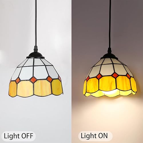 Miniatura 6 de HuisMier Tiffany - Lámpara colgante enchufable, mini luz colgante regulable con cable de enchufe e interruptor de atenuación de encendido, lámpara