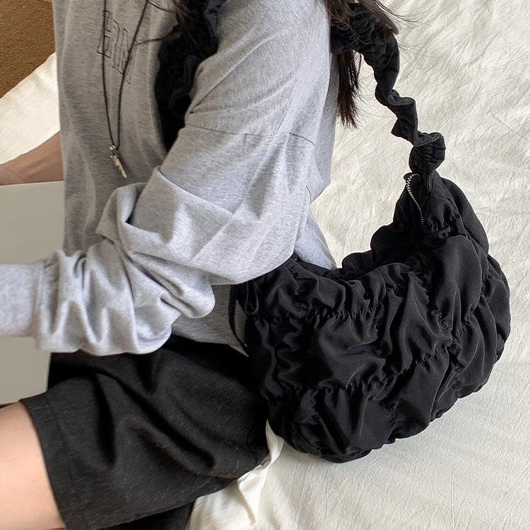 Quilted Tote Bag for Women Puffer Shoulder Bag Adjustable Crescent Crossbody Bag Dumpling Sling Bag Cloud Purse 20254