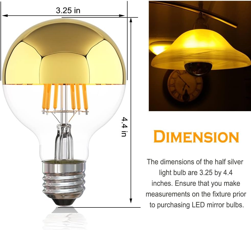 Half Chrome Light Bulb, Dimmable Gold Tipped Light Bulbs 6W (60 Watt Equivalent), 2700K Soft White G25/G80 Globe Shape E26 Base, Decorative LED Edison Bulb, Pack of 4