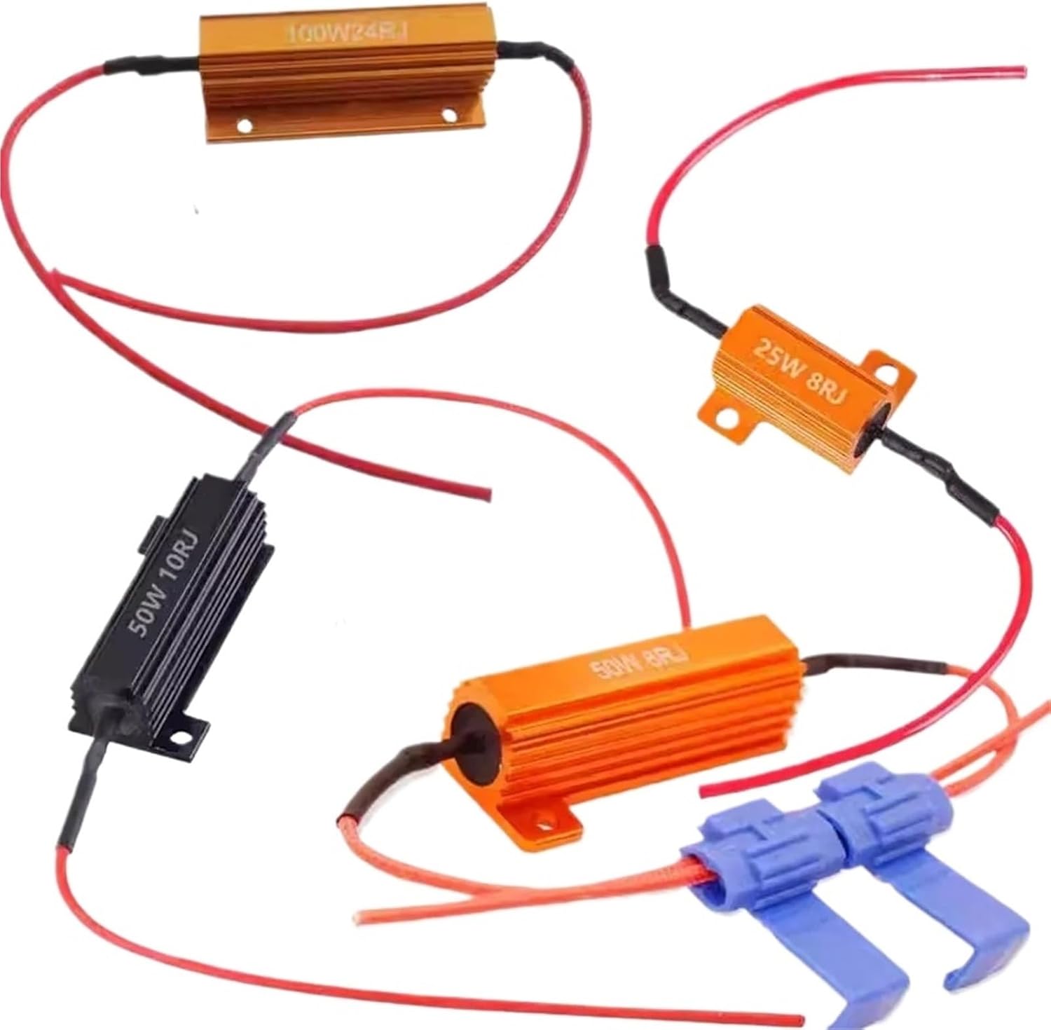 2Pcs Decoder RX24 Decoding Resistor 50W 6RJ 8RJ 10RJ Car LED Anti-stroboscopic Resistance 6R 8R 10R Comes With Buckle Aluminum(10pcs 50W10RJ)