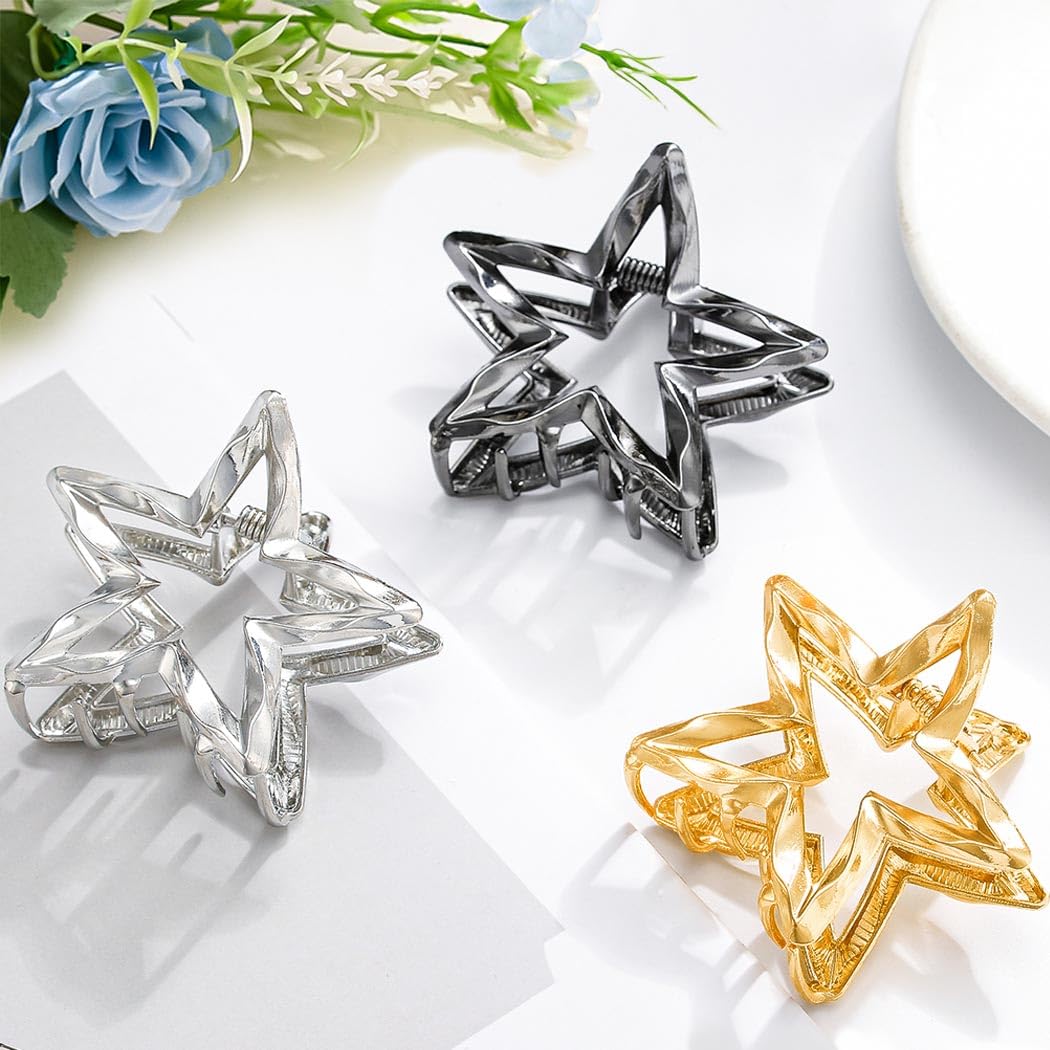 Outyua Metal Hair Claw Clips Star Hair Clip for Women 2.3" Strong Hold Hair Jaw Clips for Thin Thick Hair 3PCS